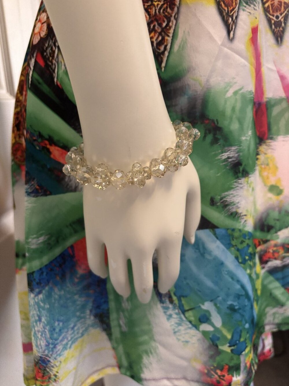 Clear Crystal Beaded Stretch Bracelet 3" Elastic Sparkle Statement